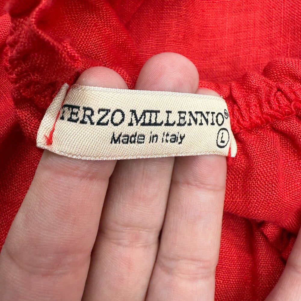 TERZO MILLENNIO Women's EUC Red Linen 3/4 Sleeve Off-the-Shoulder Dress | Size L - Picture 5 of 8